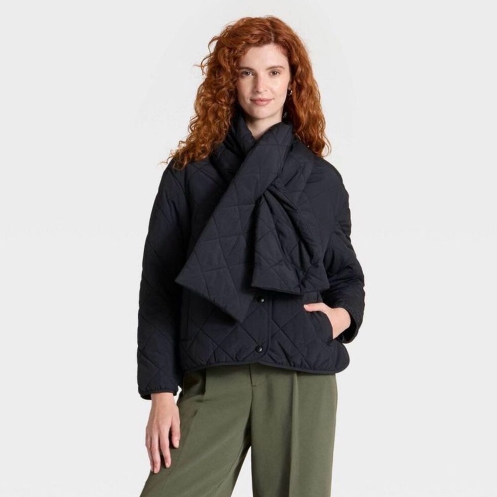Quilted Black Scarf-Detail Jacket A New Day - NWT szXS